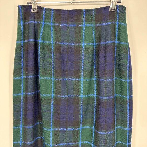 Pendleton Plaid Wool Maxi Wrap Skirt 8 Embossed Paisley Blackwatch Blue Green - Picture 9 of 11